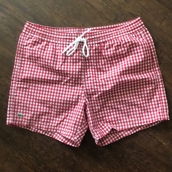 Lacoste 🐊 Swimsuits red and white squares Sz L - Picture 1 of 8